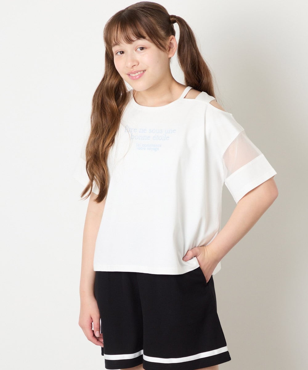 KJKGD65035 a.v.v KIDS(アー・ヴェ・ヴェ) [120-160]アシメ肩シアーTシャツ ホワイト