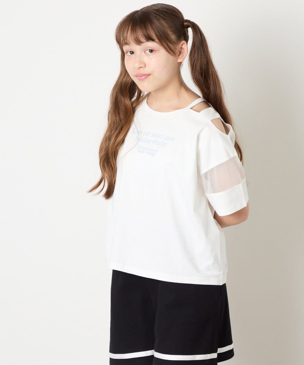 KJKGD65035 a.v.v KIDS(アー・ヴェ・ヴェ) [120-160]アシメ肩シアーTシャツ ホワイト