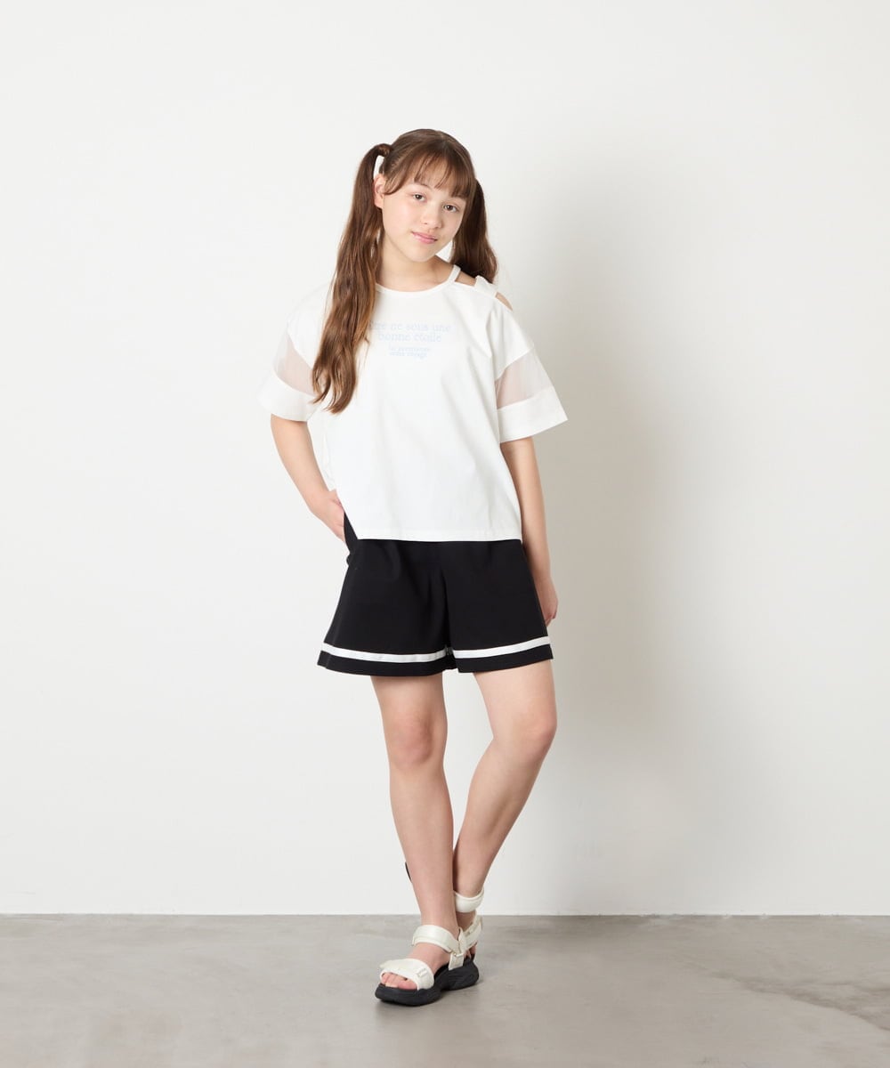 KJKGD65035 a.v.v KIDS(アー・ヴェ・ヴェ) [120-160]アシメ肩シアーTシャツ ホワイト
