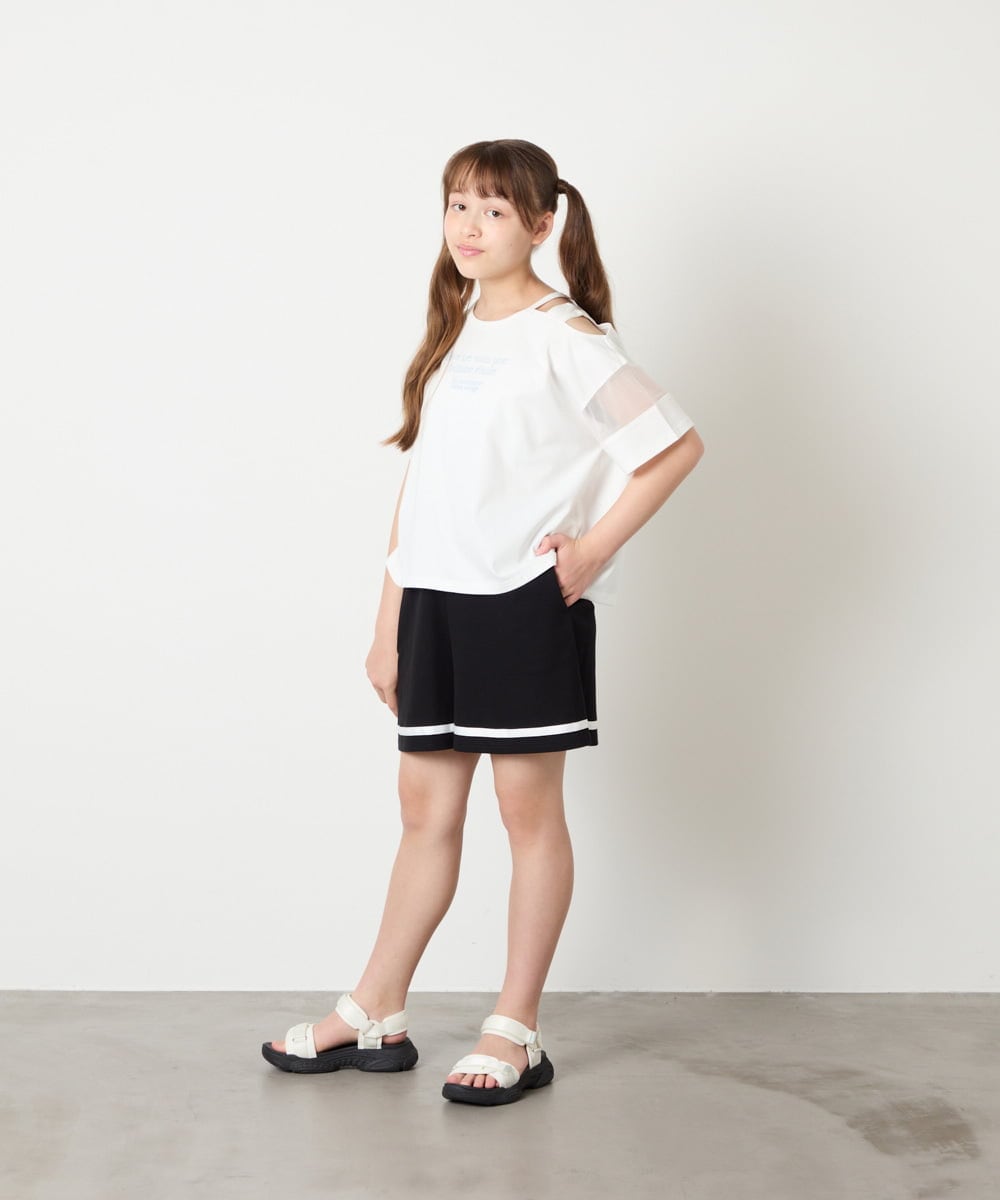 KJKGD65035 a.v.v KIDS(アー・ヴェ・ヴェ) [120-160]アシメ肩シアーTシャツ ホワイト