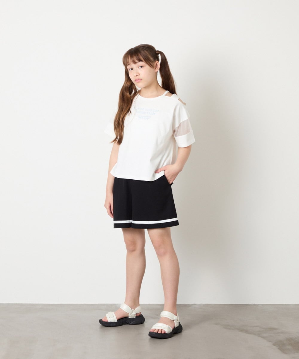 KJKGD65035 a.v.v KIDS(アー・ヴェ・ヴェ) [120-160]アシメ肩シアーTシャツ ホワイト