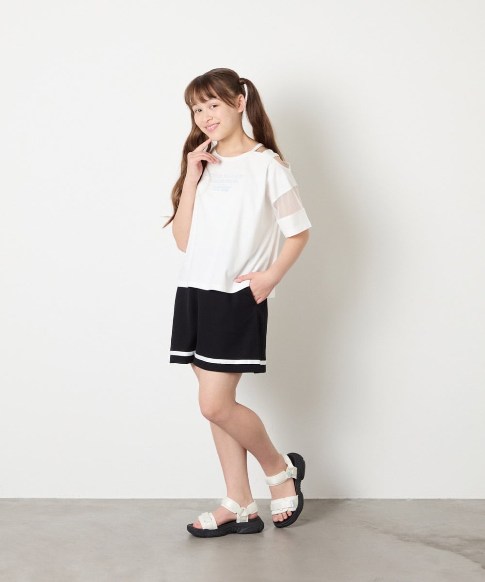KJKGD65035 a.v.v KIDS(アー・ヴェ・ヴェ) [120-160]アシメ肩シアーTシャツ ホワイト