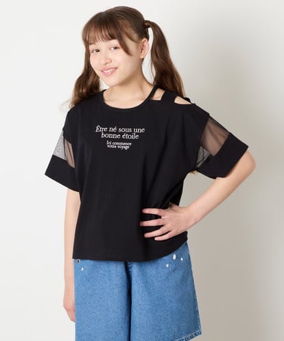 KJKGD65035 a.v.v KIDS [120-160]アシメ肩シアーTシャツ