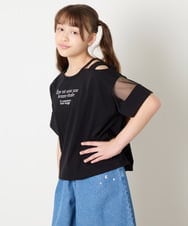 KJKGD65035 a.v.v KIDS(アー・ヴェ・ヴェ) [120-160]アシメ肩シアーTシャツ ブラック