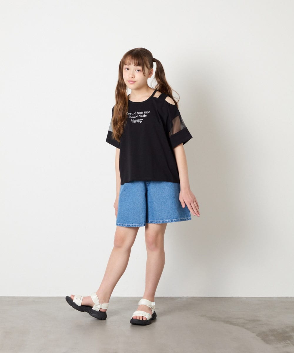 KJKGD65035 a.v.v KIDS(アー・ヴェ・ヴェ) [120-160]アシメ肩シアーTシャツ ブラック