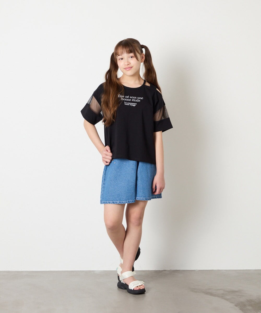 KJKGD65035 a.v.v KIDS(アー・ヴェ・ヴェ) [120-160]アシメ肩シアーTシャツ ブラック