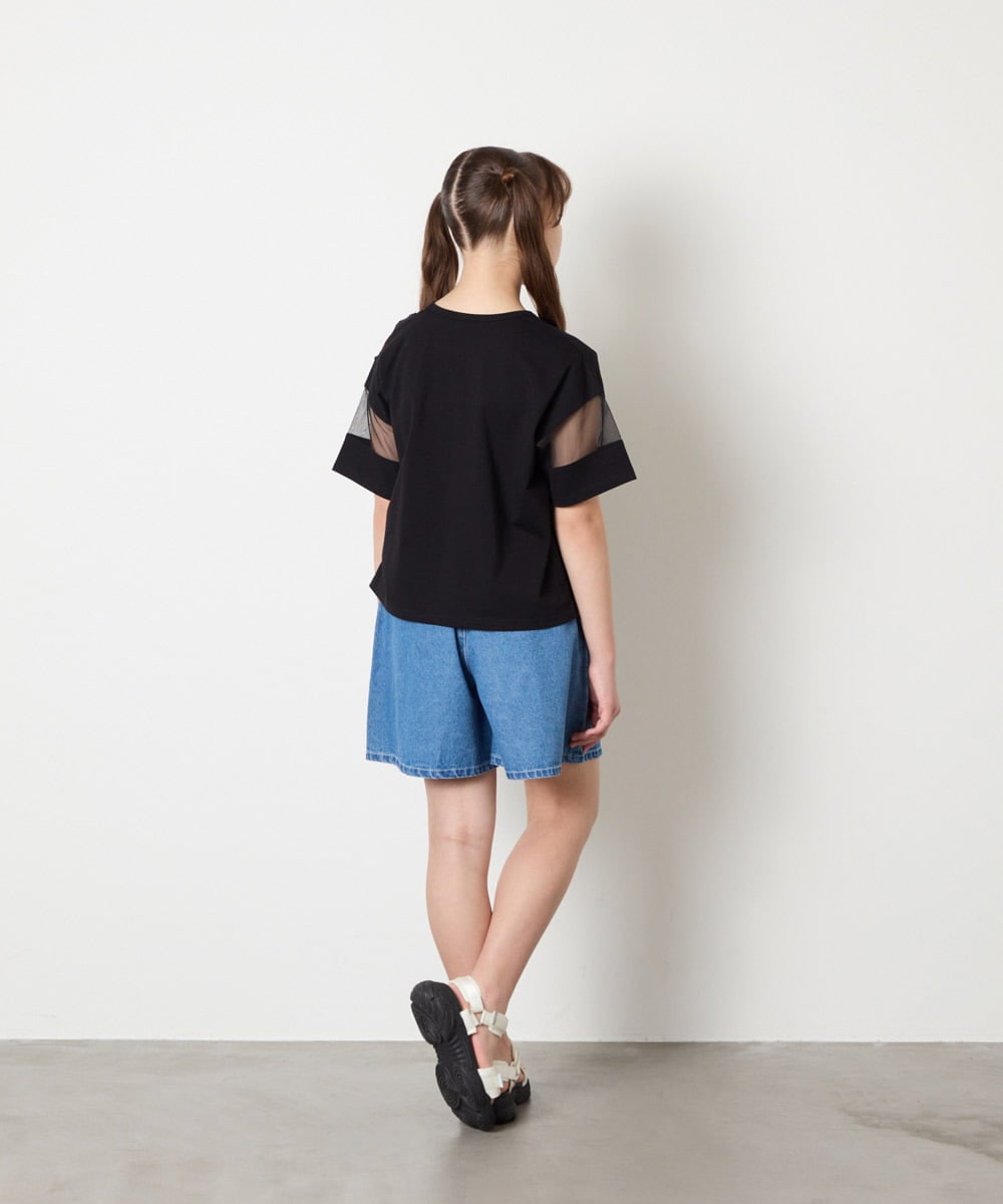 KJKGD65035 a.v.v KIDS(アー・ヴェ・ヴェ) [120-160]アシメ肩シアーTシャツ ブラック