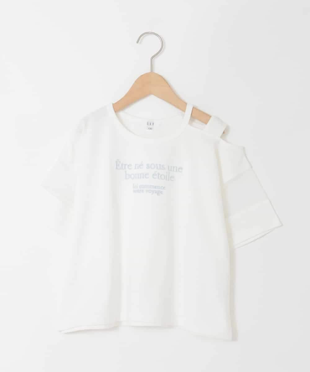 KJKGD65035 a.v.v KIDS(アー・ヴェ・ヴェ) [120-160]アシメ肩シアーTシャツ ホワイト