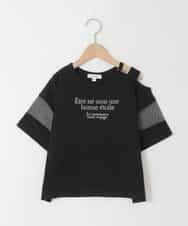 KJKGD65035 a.v.v KIDS(アー・ヴェ・ヴェ) [120-160]アシメ肩シアーTシャツ ブラック