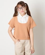 KJKGD66044 a.v.v KIDS(アー・ヴェ・ヴェ) [140-160]シャツレイヤード風ニットソー オレンジ