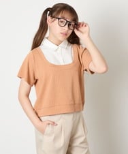 KJKGD66044 a.v.v KIDS(アー・ヴェ・ヴェ) [140-160]シャツレイヤード風ニットソー オレンジ