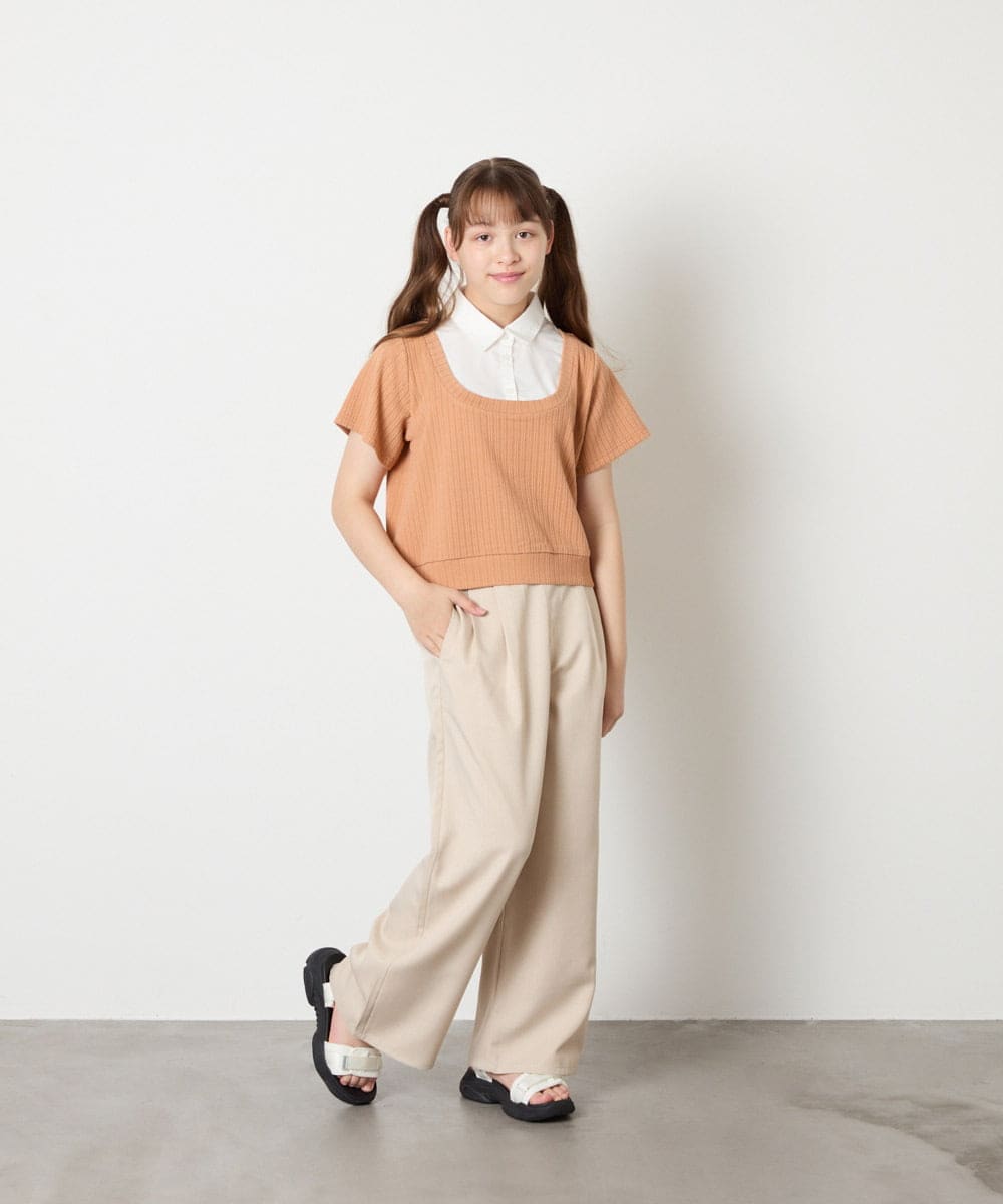KJKGD66044 a.v.v KIDS(アー・ヴェ・ヴェ) [140-160]シャツレイヤード風ニットソー オレンジ