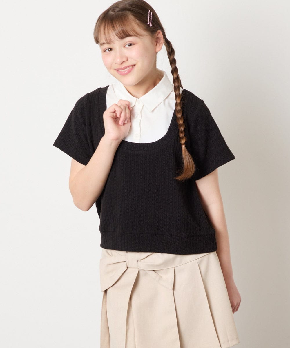 KJKGD66044 a.v.v KIDS(アー・ヴェ・ヴェ) [140-160]シャツレイヤード風ニットソー ブラック