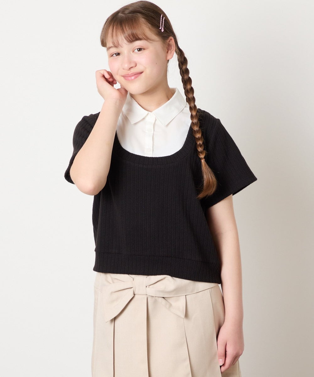 KJKGD66044 a.v.v KIDS(アー・ヴェ・ヴェ) [140-160]シャツレイヤード風ニットソー ブラック