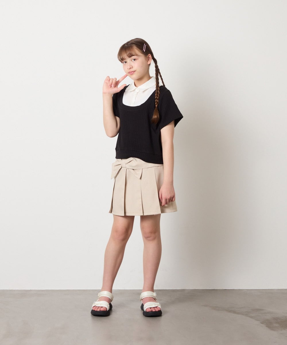 KJKGD66044 a.v.v KIDS(アー・ヴェ・ヴェ) [140-160]シャツレイヤード風ニットソー ブラック