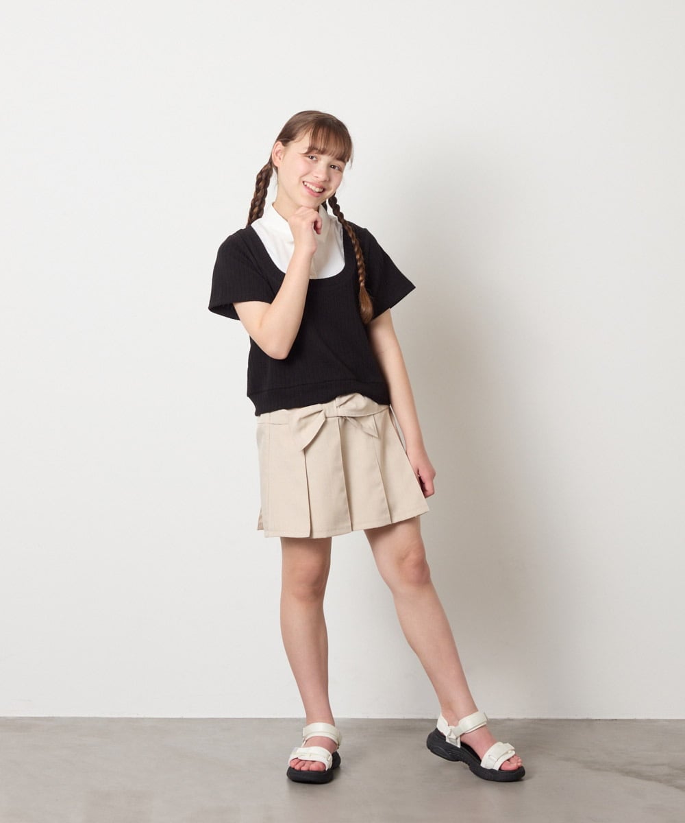 KJKGD66044 a.v.v KIDS(アー・ヴェ・ヴェ) [140-160]シャツレイヤード風ニットソー ブラック