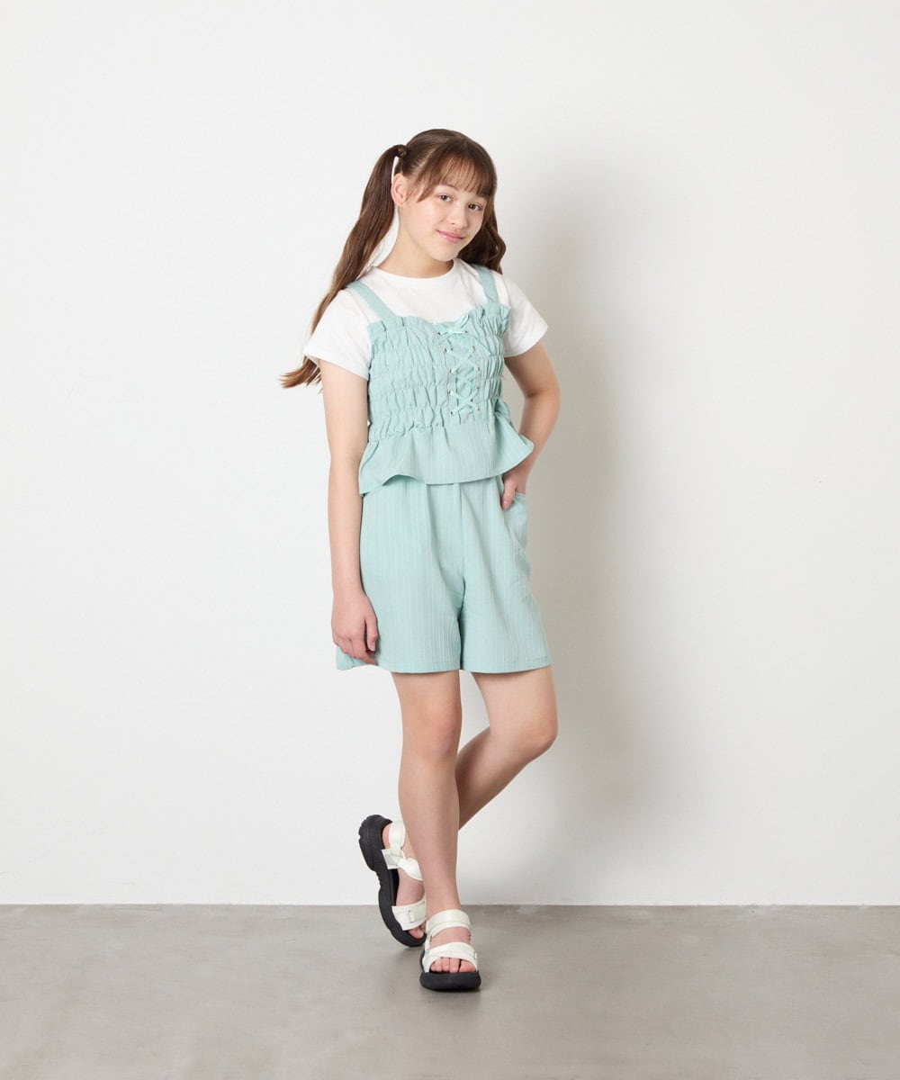 KJKGD68039 a.v.v KIDS(アー・ヴェ・ヴェ) [120-160]【セットアップ可能】裾フリルドッキングトップス グリーン