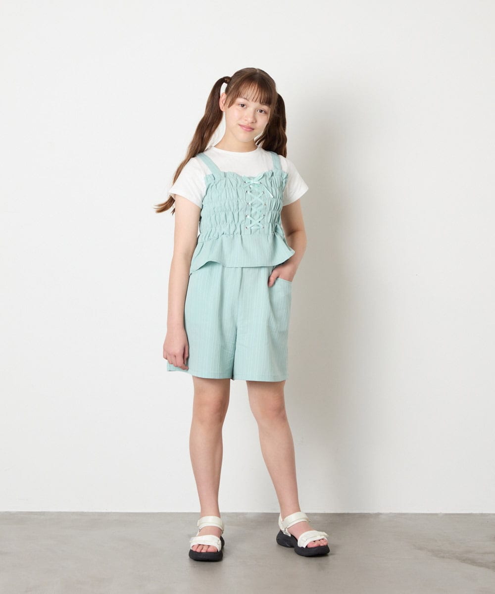 KJKGD68039 a.v.v KIDS(アー・ヴェ・ヴェ) [120-160]【セットアップ可能】裾フリルドッキングトップス グリーン