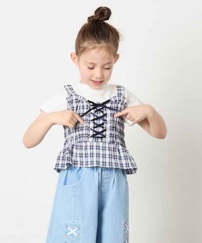 KJKGD68039 a.v.v KIDS [120-160]【セットアップ可能】裾フリルドッキングトップス