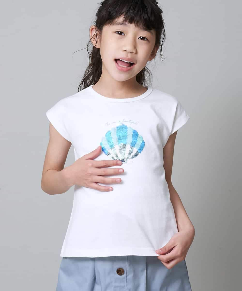KJKGM62019 a.v.v KIDS(アー・ヴェ・ヴェ) [100-130]【接触冷感】マリンモチーフカットソー[WEB限定サイズ] ホワイト(スパンコールシェル)