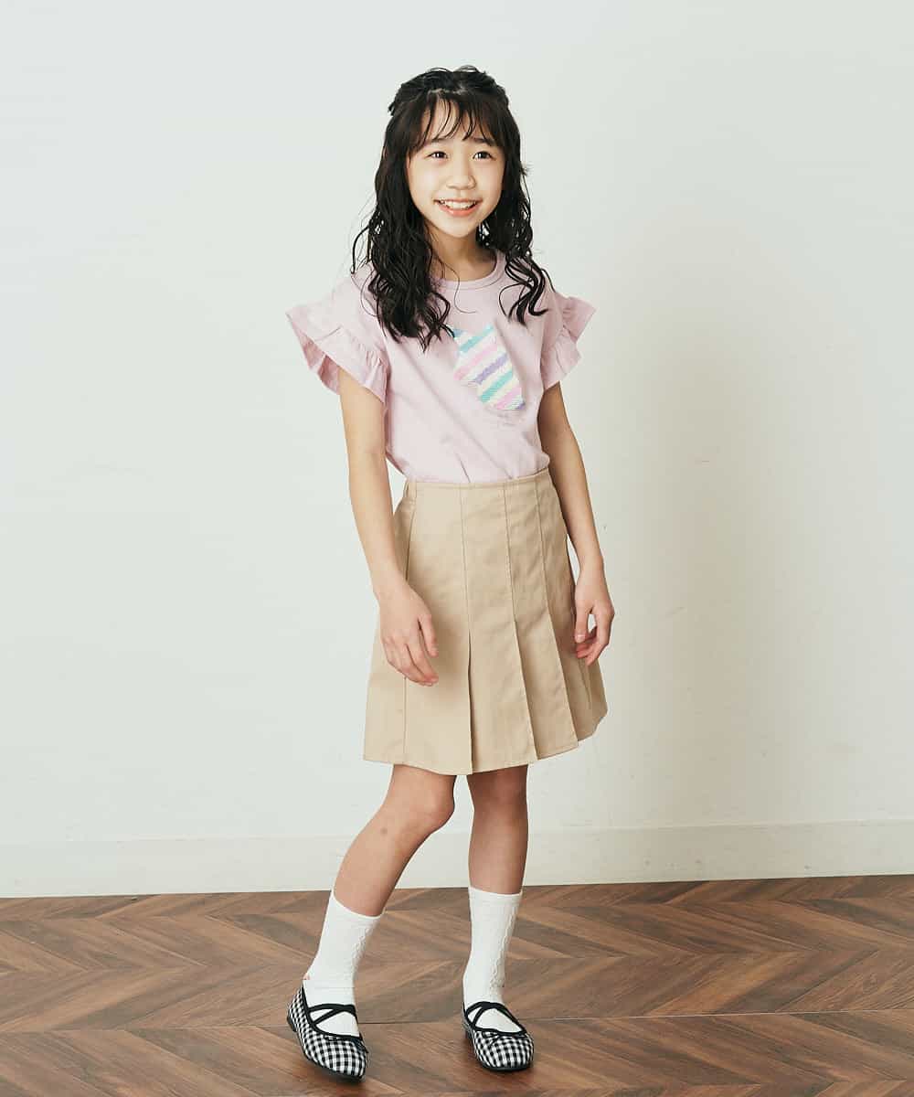 KJKGP05019 a.v.v KIDS(アー・ヴェ・ヴェ) [100-130]フリルスリーブアソートモチーフTシャツ ピンク