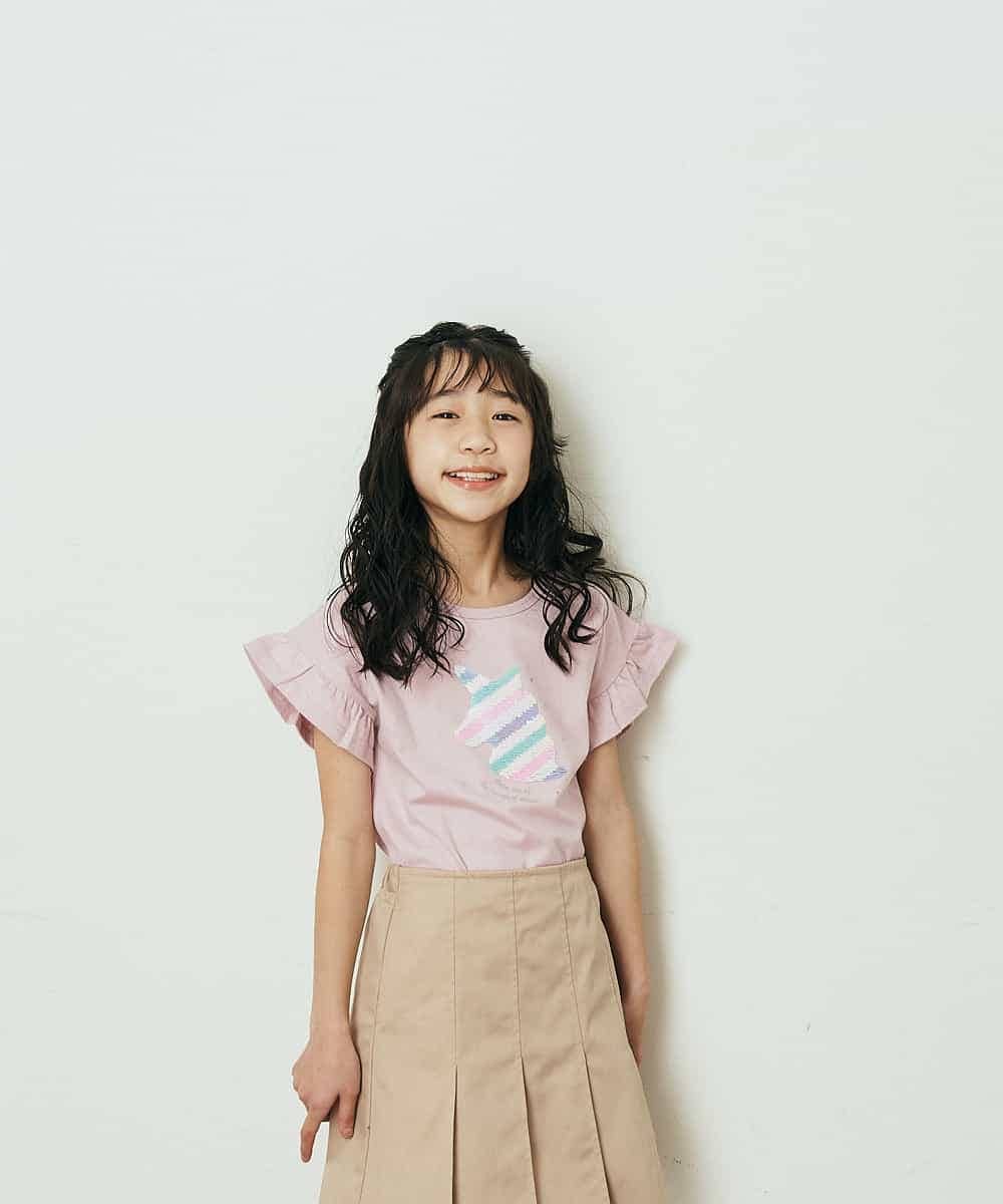KJKGP05019 a.v.v KIDS(アー・ヴェ・ヴェ) [100-130]フリルスリーブアソートモチーフTシャツ ピンク