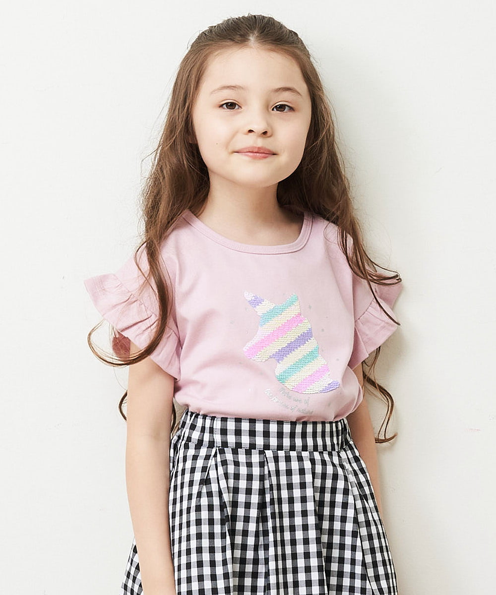KJKGP05019 a.v.v KIDS(アー・ヴェ・ヴェ) [100-130]フリルスリーブアソートモチーフTシャツ ピンク