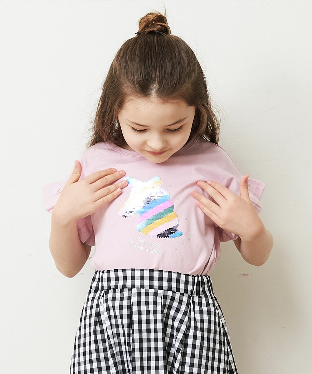 KJKGP05019 a.v.v KIDS(アー・ヴェ・ヴェ) [100-130]フリルスリーブアソートモチーフTシャツ ピンク