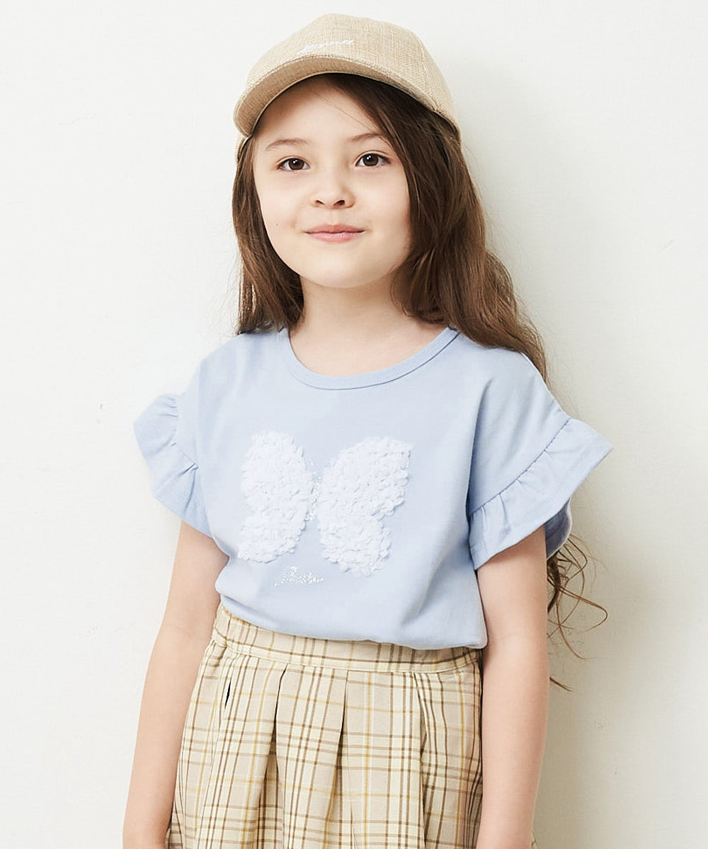 KJKGP05019 a.v.v KIDS(アー・ヴェ・ヴェ) [100-130]フリルスリーブアソートモチーフTシャツ ピンク
