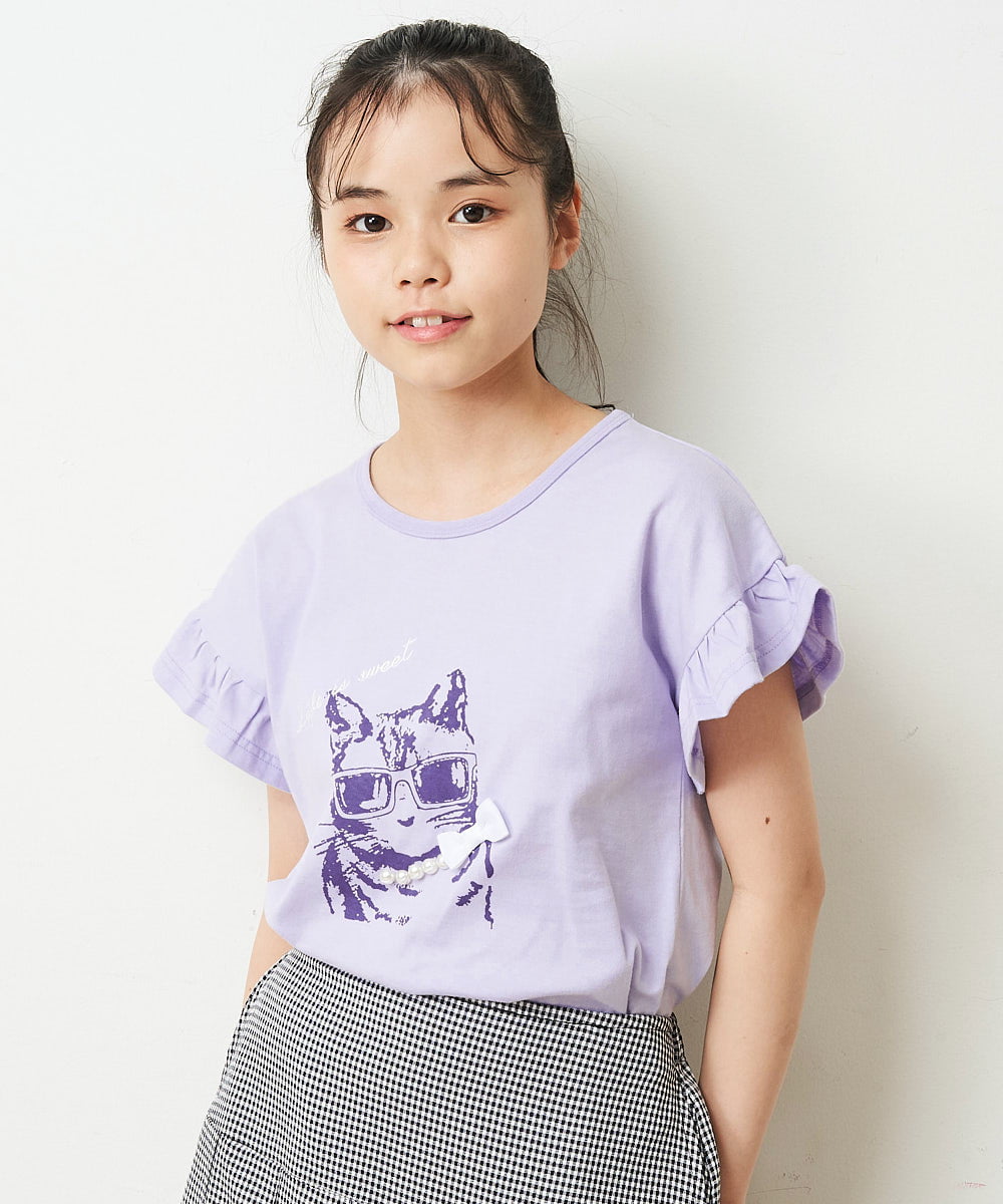 KJKGP05019 a.v.v KIDS(アー・ヴェ・ヴェ) [100-130]フリルスリーブアソートモチーフTシャツ ピンク
