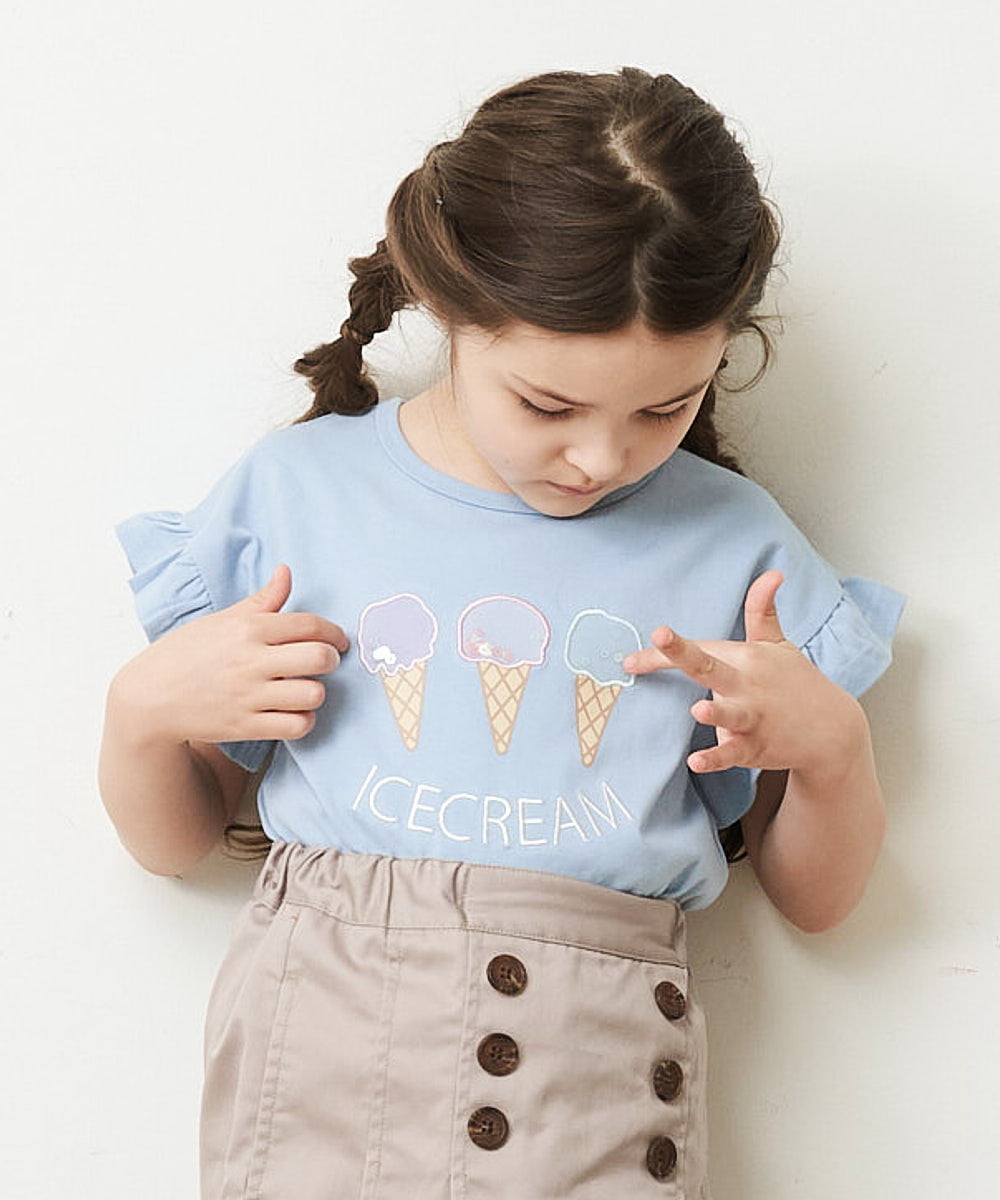 KJKGP05019 a.v.v KIDS(アー・ヴェ・ヴェ) [100-130]フリルスリーブアソートモチーフTシャツ ピンク
