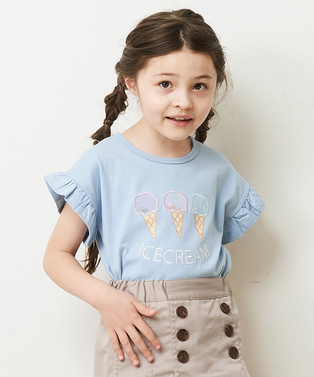 KJKGP05019 a.v.v KIDS(アー・ヴェ・ヴェ) [100-130]フリルスリーブアソートモチーフTシャツ ピンク
