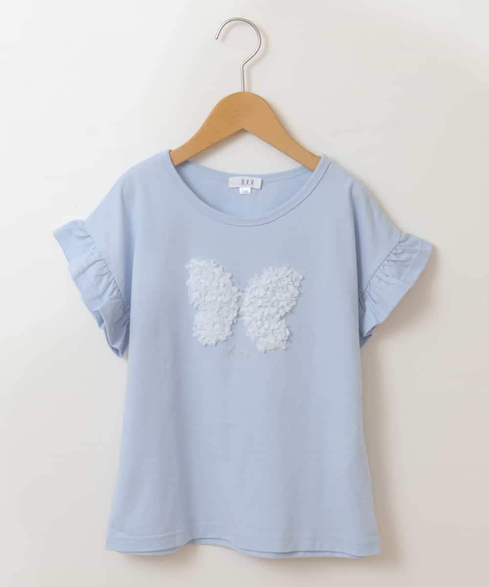 KJKGP05019 a.v.v KIDS(アー・ヴェ・ヴェ) [100-130]フリルスリーブアソートモチーフTシャツ ライトブルー
