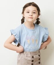 KJKGP05019 a.v.v KIDS(アー・ヴェ・ヴェ) [100-130]フリルスリーブアソートモチーフTシャツ 【新色】ブルー