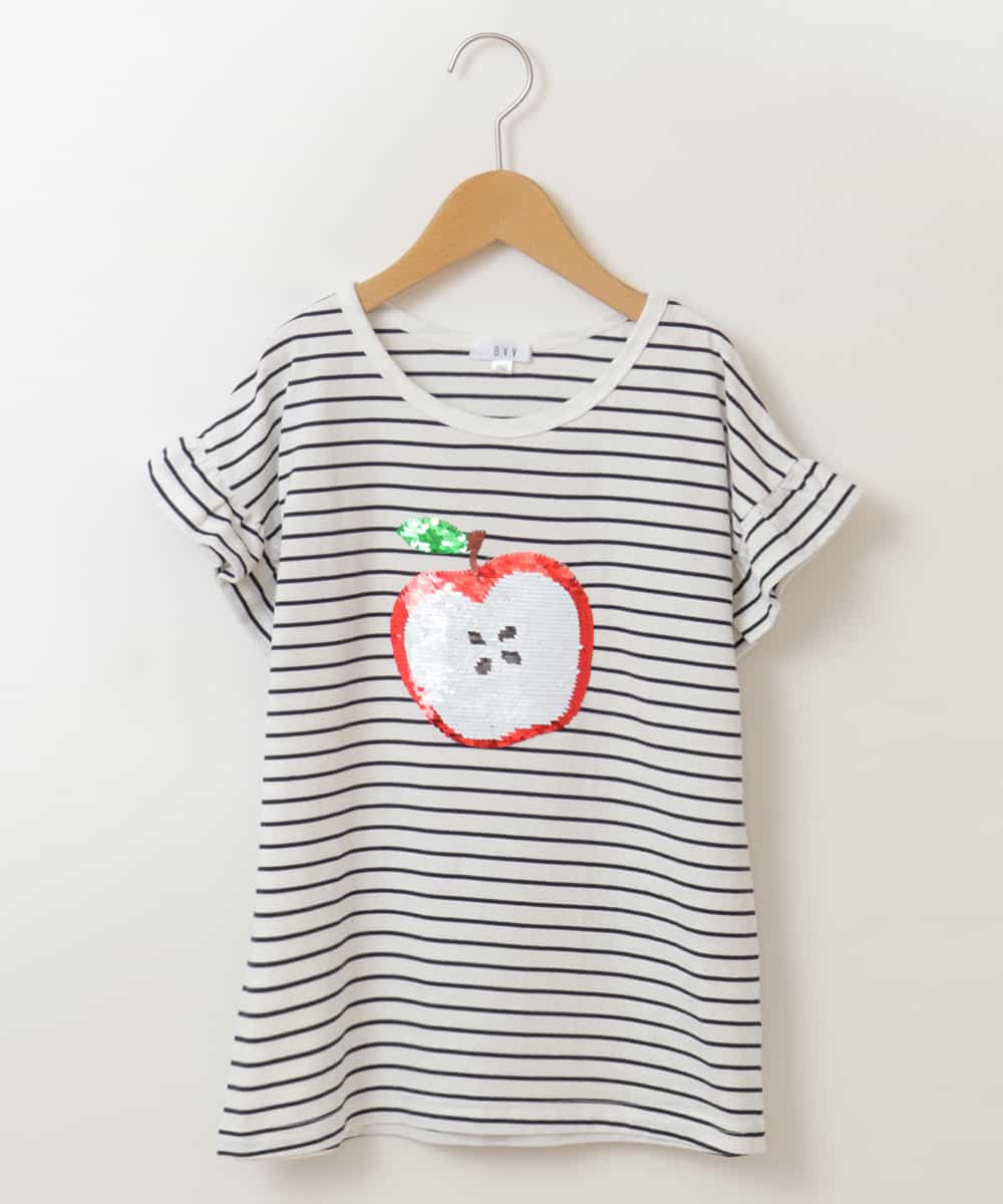 KJKGP05019 a.v.v KIDS(アー・ヴェ・ヴェ) [100-130]フリルスリーブアソートモチーフTシャツ ボーダー