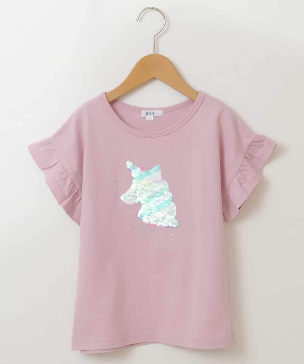 KJKGP05019 a.v.v KIDS(アー・ヴェ・ヴェ) [100-130]フリルスリーブアソートモチーフTシャツ ピンク