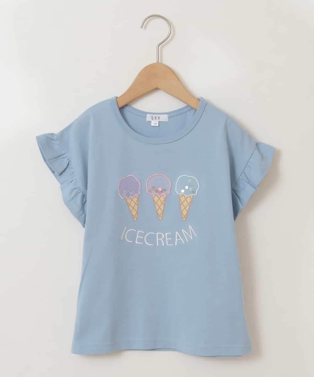 KJKGP05019 a.v.v KIDS(アー・ヴェ・ヴェ) [100-130]フリルスリーブアソートモチーフTシャツ 【新色】ブルー