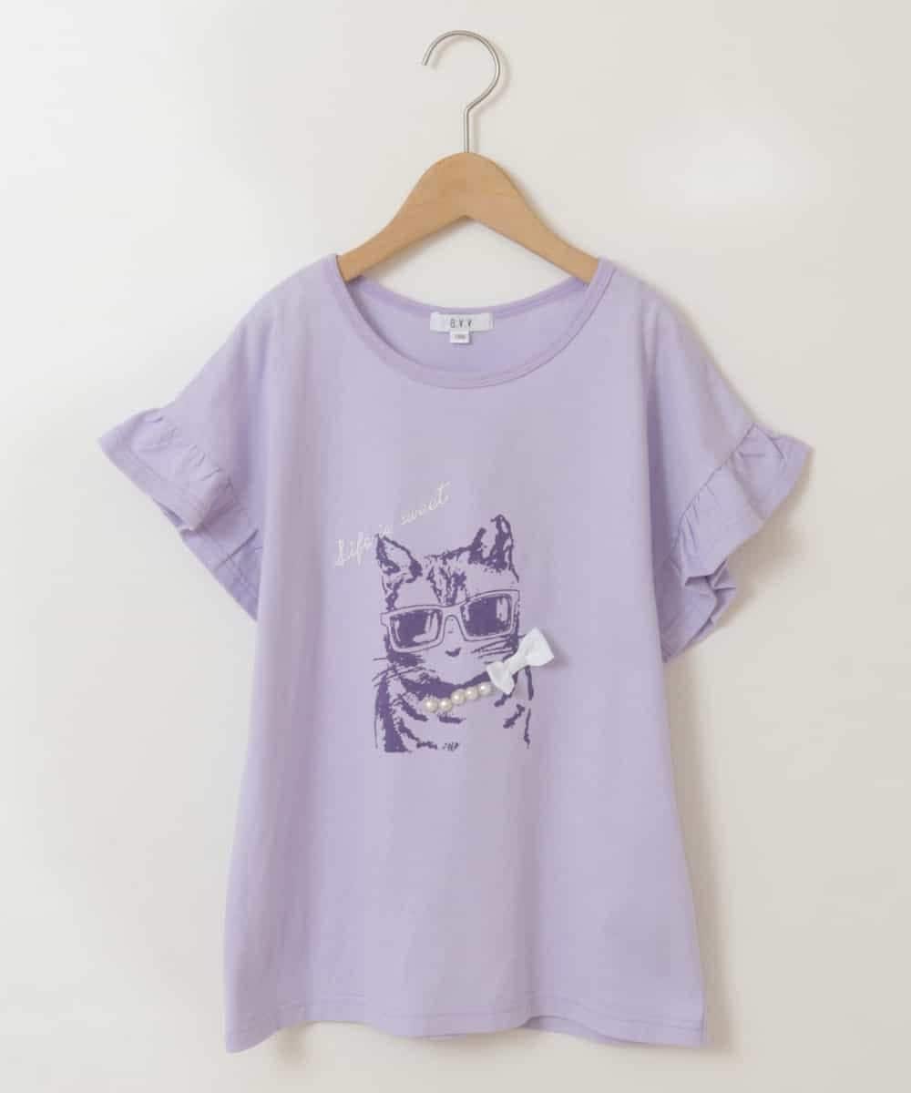 KJKGP05019 a.v.v KIDS(アー・ヴェ・ヴェ) [100-130]フリルスリーブアソートモチーフTシャツ 【新色】ラベンダー