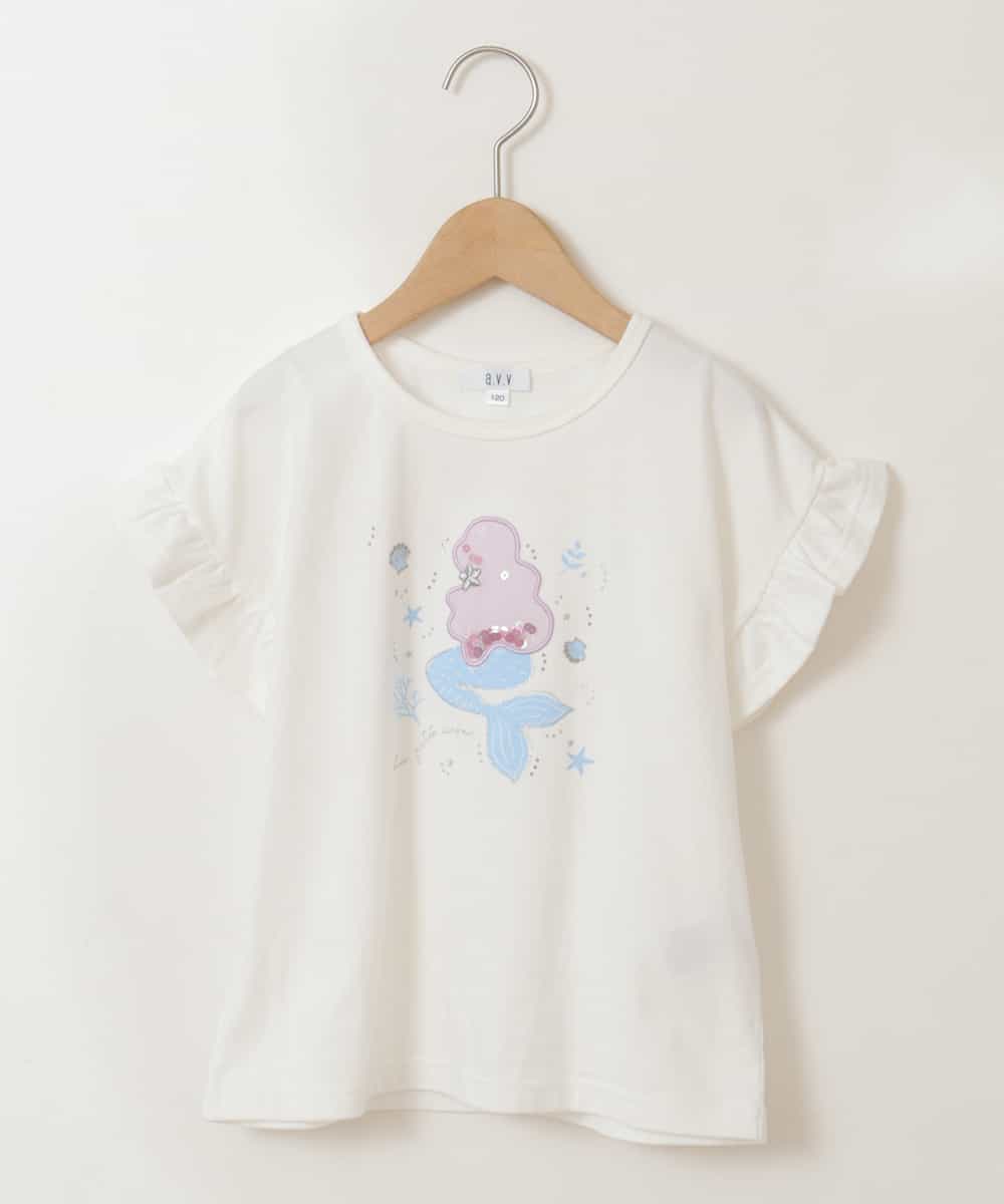 KJKGP05019 a.v.v KIDS(アー・ヴェ・ヴェ) [100-130]フリルスリーブアソートモチーフTシャツ 【新色】マーメイド