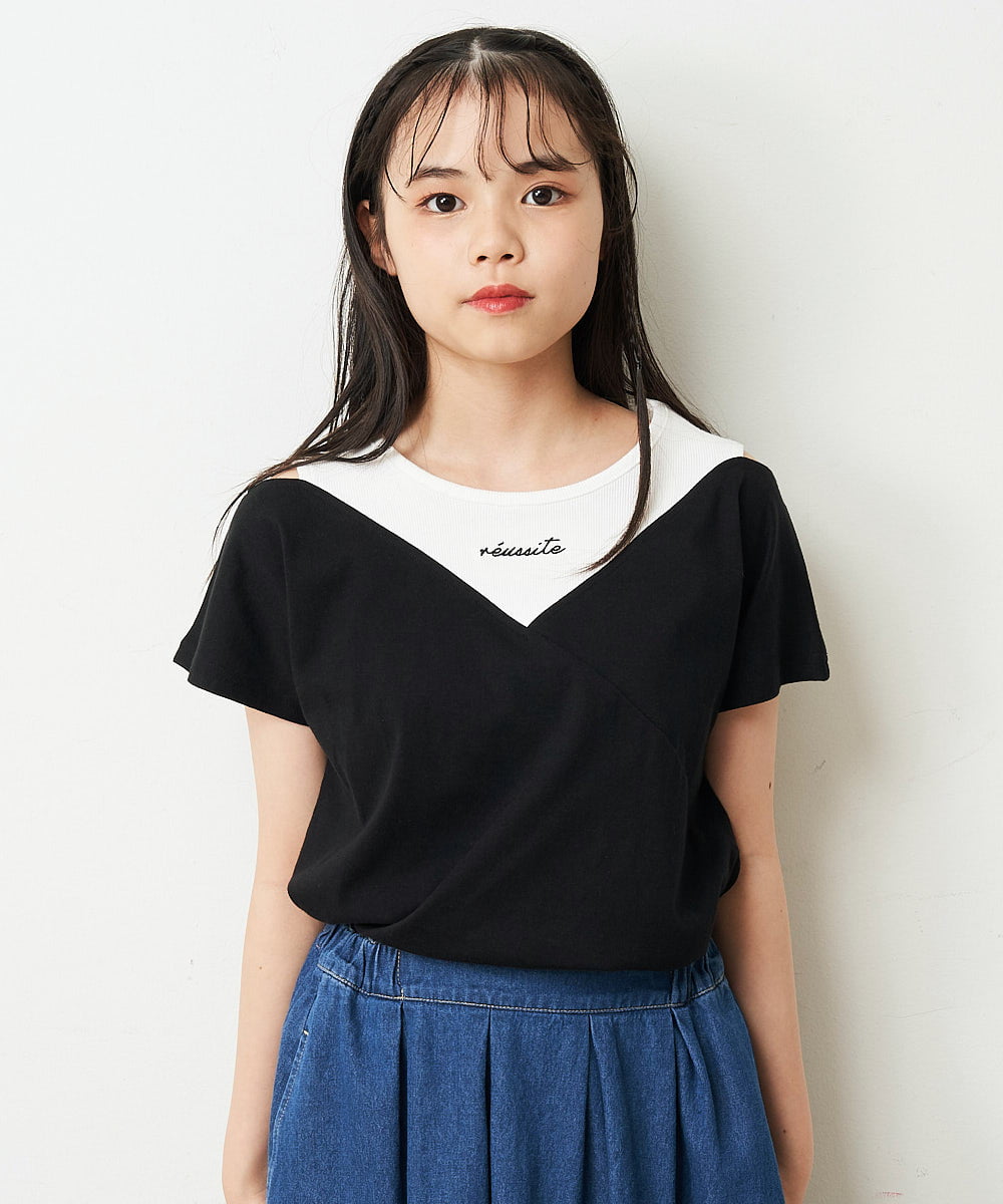 KJKGP07019 a.v.v KIDS(アー・ヴェ・ヴェ) [100-130]オフショルダーロゴTシャツ ラベンダー