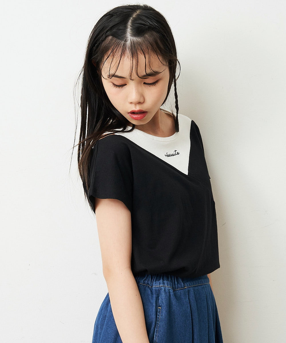 KJKGP07019 a.v.v KIDS(アー・ヴェ・ヴェ) [100-130]オフショルダーロゴTシャツ ラベンダー