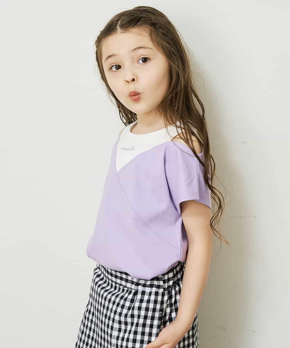 KJKGP07019 a.v.v KIDS(アー・ヴェ・ヴェ) [100-130]オフショルダーロゴTシャツ ラベンダー
