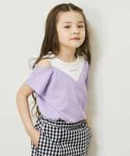 KJKGP07019 a.v.v KIDS(アー・ヴェ・ヴェ) [100-130]オフショルダーロゴTシャツ ラベンダー
