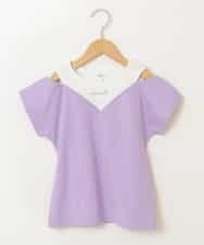 KJKGP07019 a.v.v KIDS(アー・ヴェ・ヴェ) [100-130]オフショルダーロゴTシャツ ラベンダー