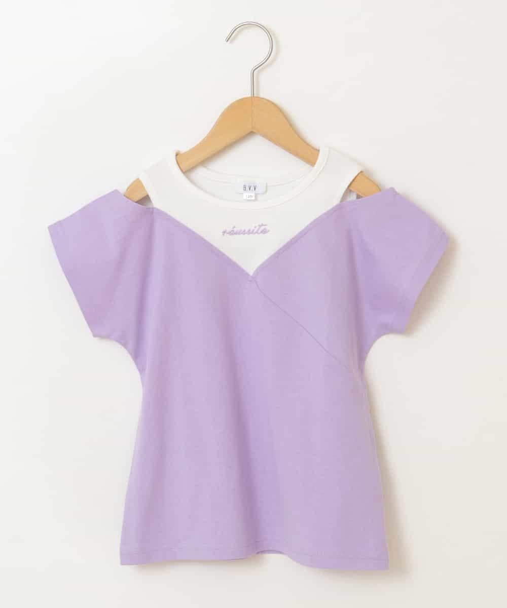 KJKGP07019 a.v.v KIDS(アー・ヴェ・ヴェ) [100-130]オフショルダーロゴTシャツ ラベンダー
