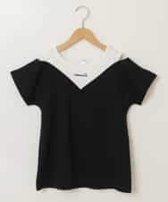KJKGP07019 a.v.v KIDS(アー・ヴェ・ヴェ) [100-130]オフショルダーロゴTシャツ ブラック