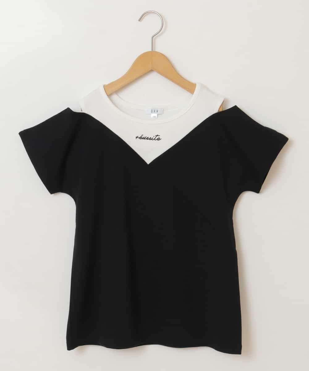 KJKGP07019 a.v.v KIDS(アー・ヴェ・ヴェ) [100-130]オフショルダーロゴTシャツ ブラック