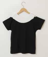 KJKGP07019 a.v.v KIDS(アー・ヴェ・ヴェ) [100-130]オフショルダーロゴTシャツ ブラック