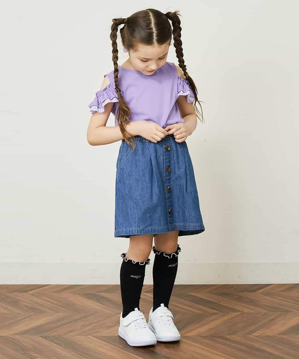 KJKGP09019 a.v.v KIDS(アー・ヴェ・ヴェ) [100-130]袖フリルオフショルダーTシャツ ミント