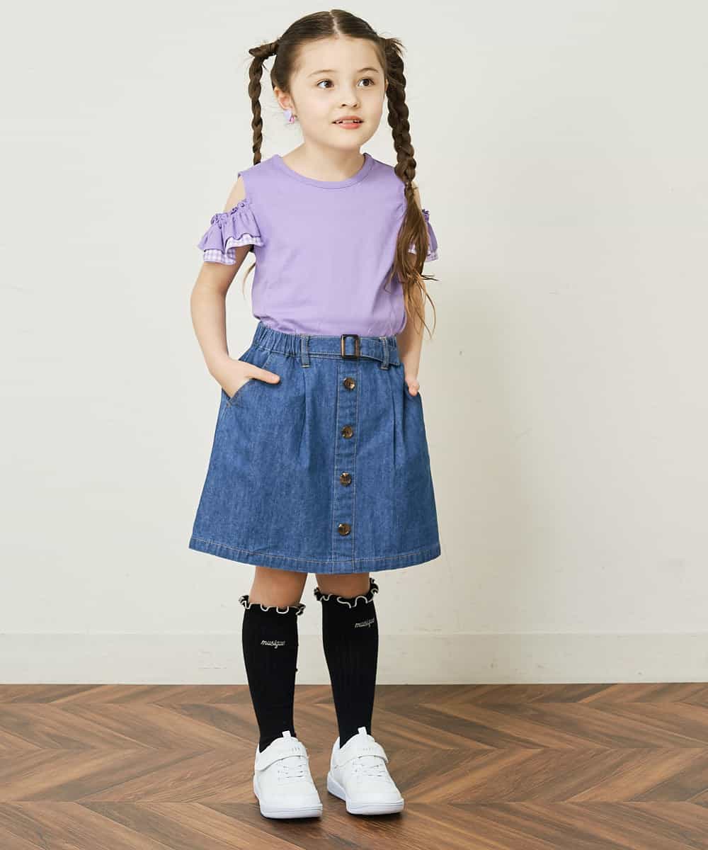 KJKGP09019 a.v.v KIDS(アー・ヴェ・ヴェ) [100-130]袖フリルオフショルダーTシャツ ミント